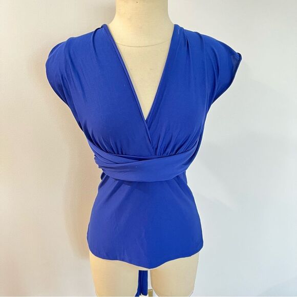 Avon Products Royal Blue Convertible Halter Wrap Blouse Size Medium - Picture 7 of 10